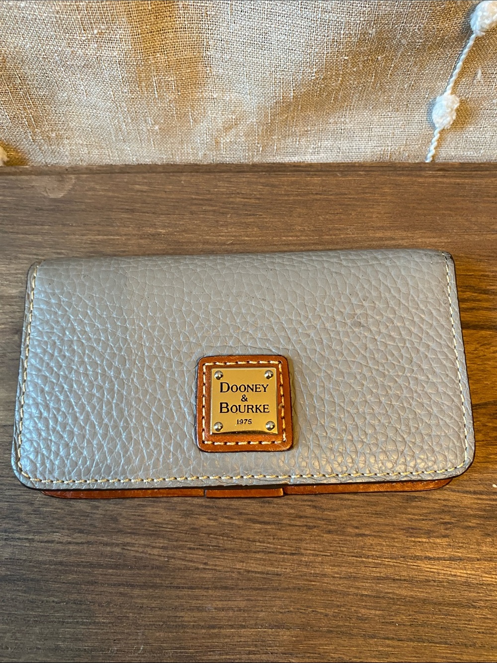 Dooney & Bourke Gray Pebbled Leather Wallet BrownTrim & inside receipt pocket